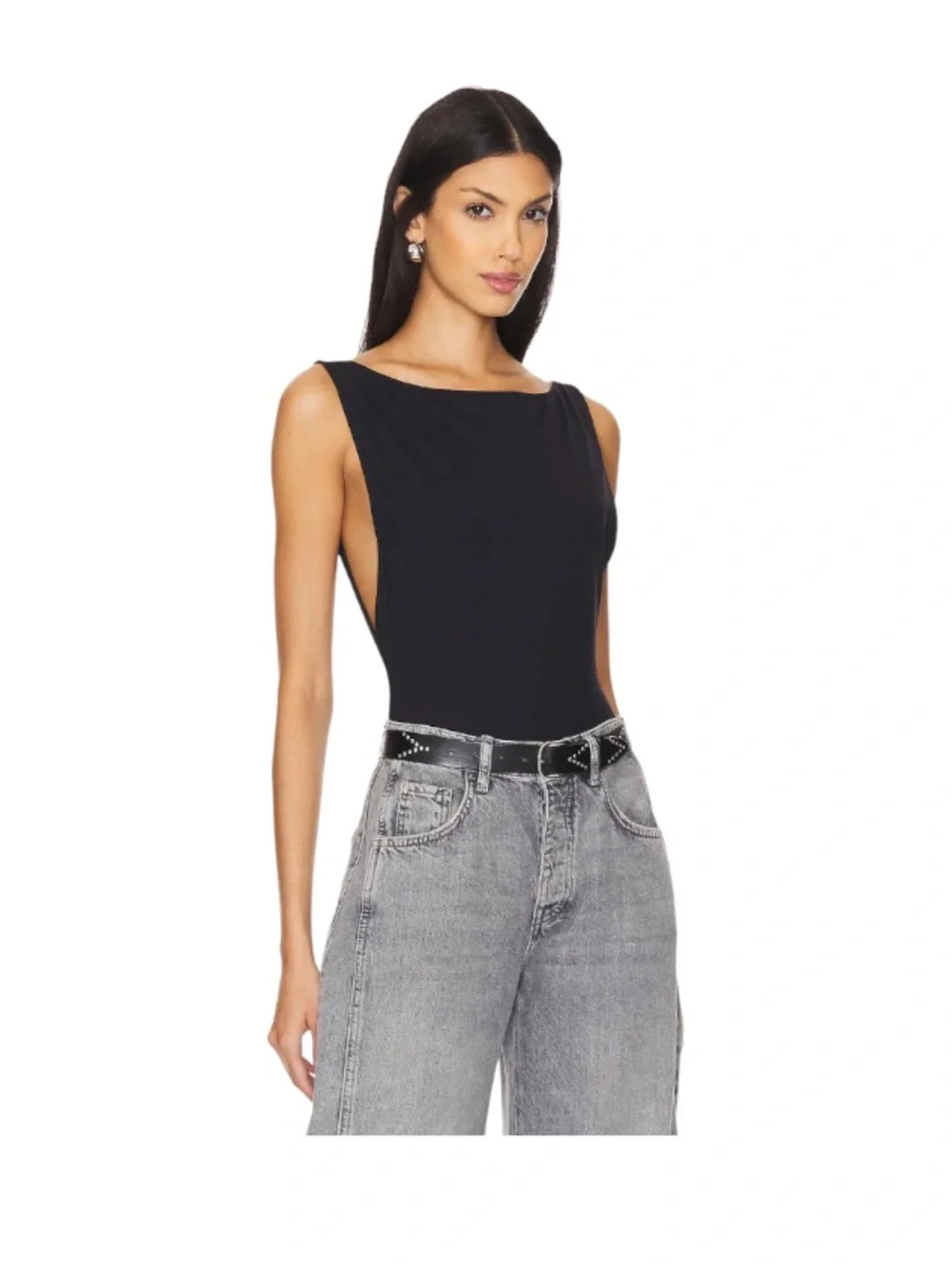 NWOT Free People Raven Bodysuit Black Boatneck Side Slit Black Top Size Medium